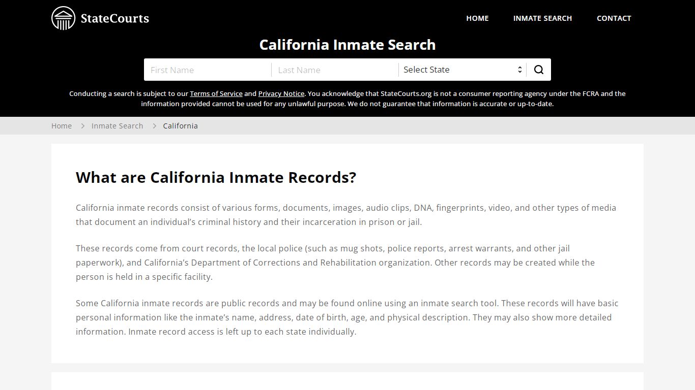 California Inmate Search, Prison and Jail Information - StateCourts